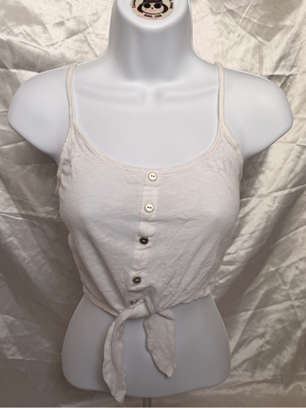 White Button-Front Tie Waist Camisole